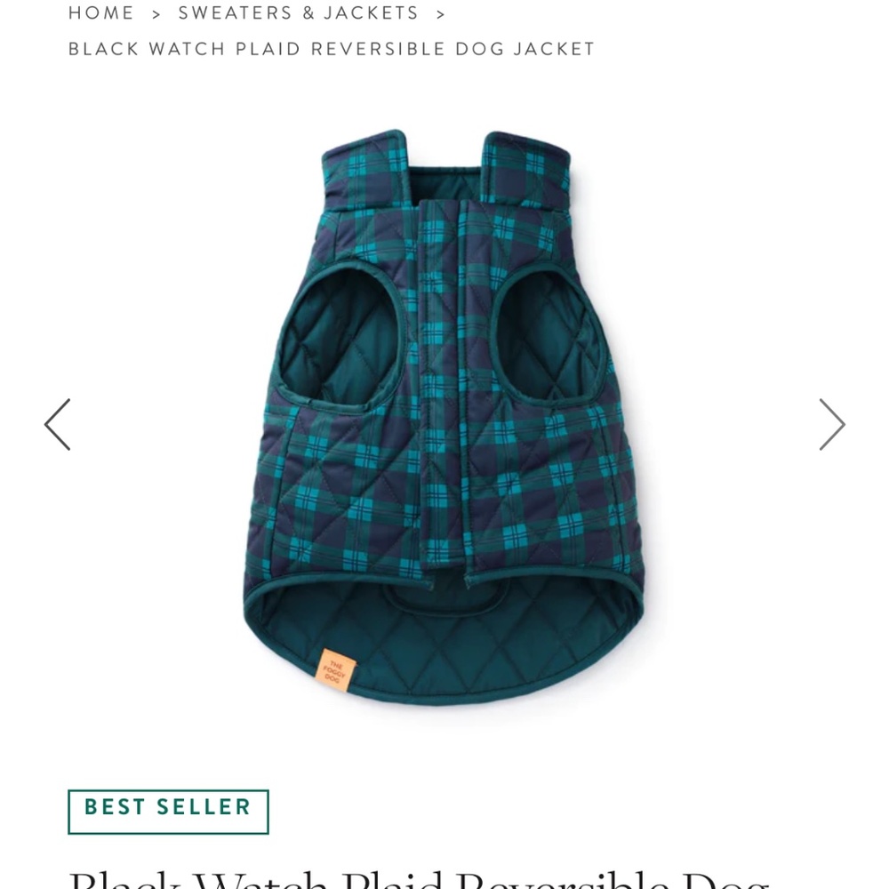 The Foggy Dog Black Watch Plaid reversible puffer vest, Size Small